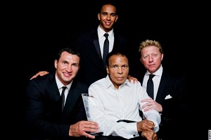 Али, Кличко, Хэмилтон и Беккер Выдающиеся личности мира спорта на одной фотографии.