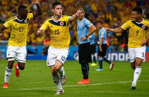 Колумбия одолела Уругвай в 1/8 финала ЧМ-2014 В четвертьфинале Кофейщики сыграют с Бразилией.